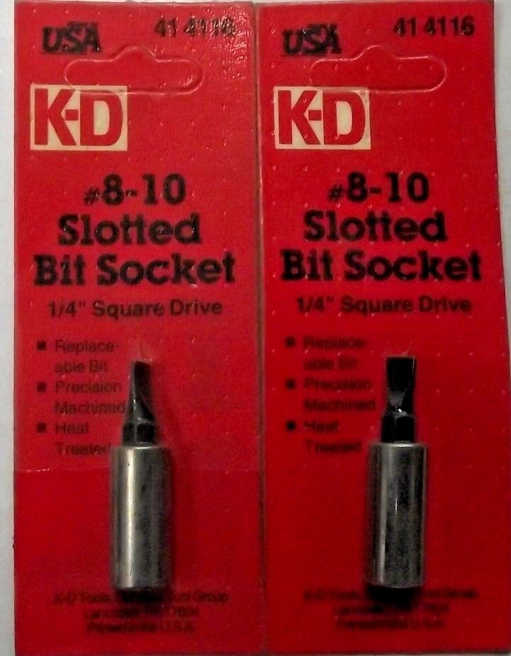KD Tools 414116 1/4" Drive Slotted 8-10 Slotted Screwdriver Bit Socket 2pcs. USA