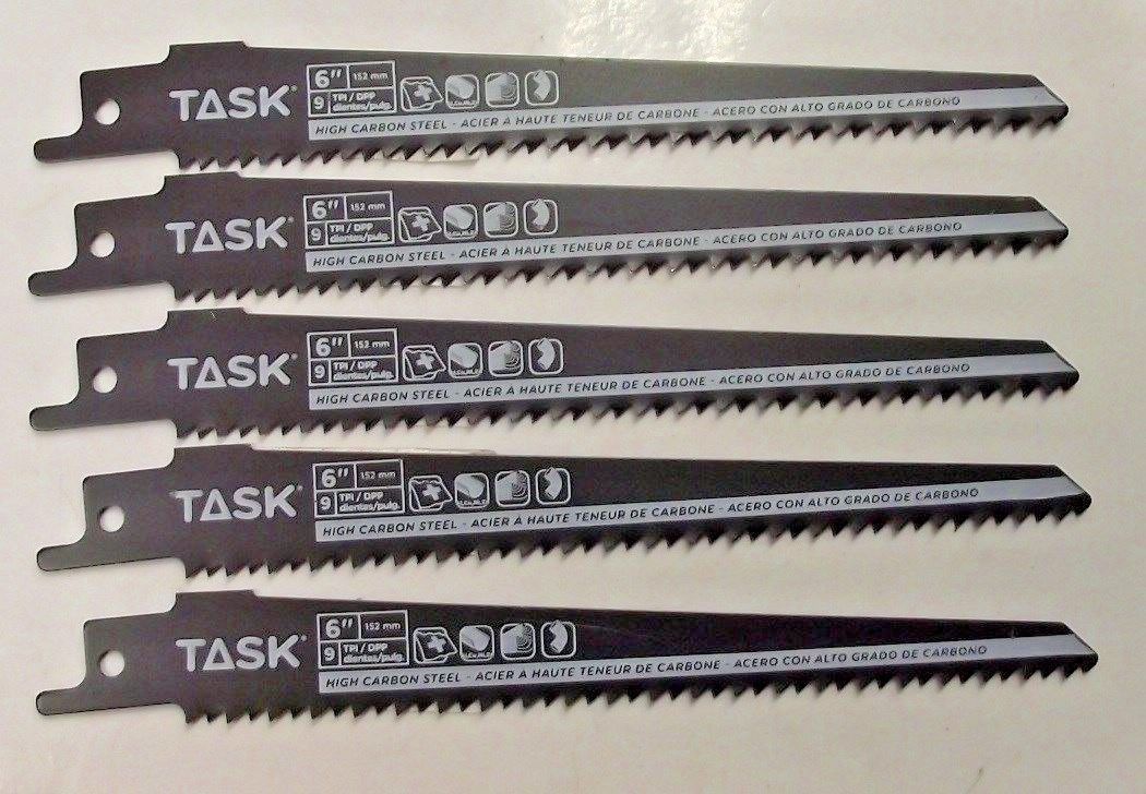 Task Tools T22181 6" x 9 TPI High Carbon Steel Recip Saw Blade 5pcs Swiss