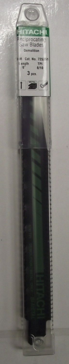 Hitachi 725351 9" x 8/10TPI Bi-metal Demolition Recip Saw Blades 3pc Swiss