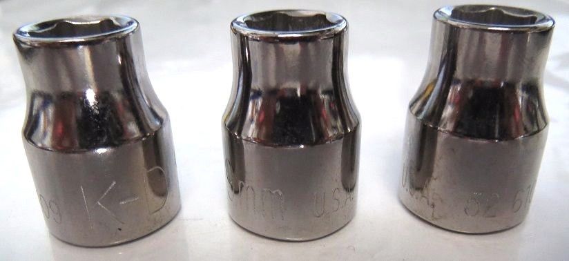 KD Tools 526109 9 MM 6 Point 3/8" Drive Socket USA 3 Pieces