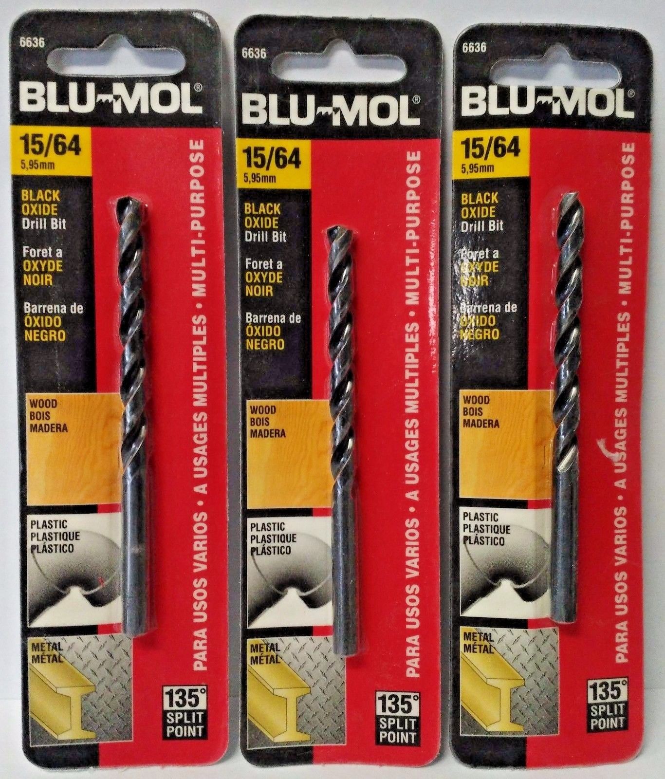 Blu-Mol 15/64" Black Oxide High Speed Drill Bit 6636 3PKS