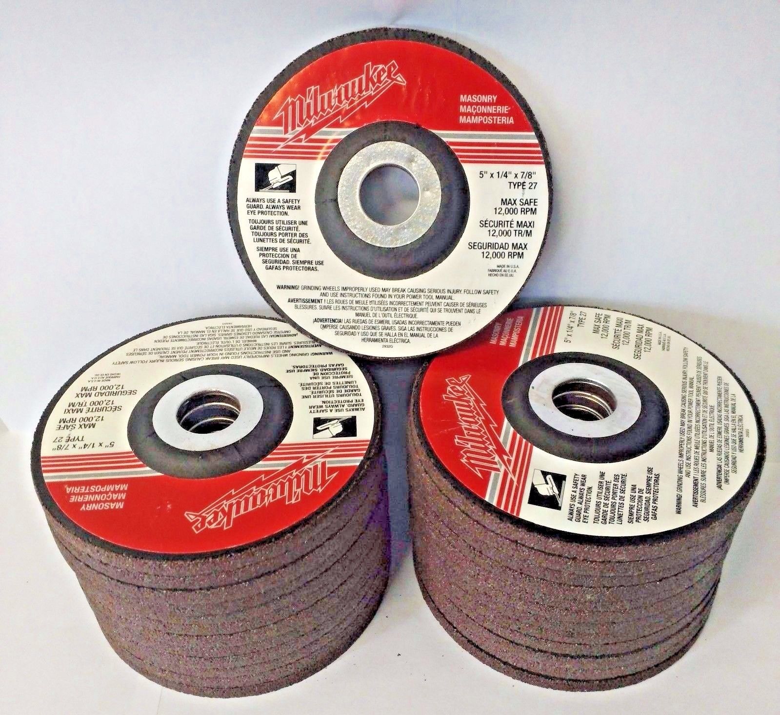 Milwaukee 49-93-3361 5" x 1/4" x 7/8" Masonry Cutoff Wheels 25 Pack USA