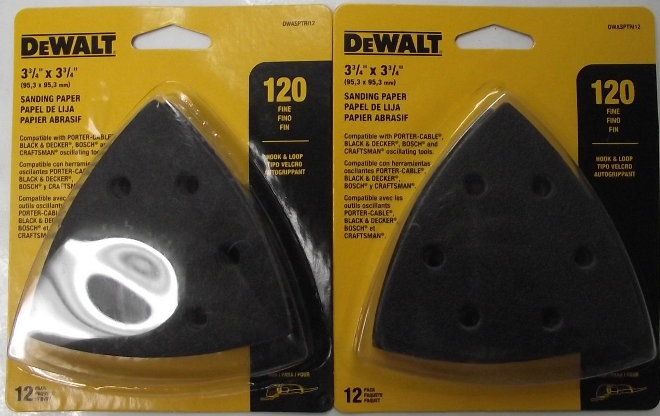 DeWALT DWASPTRI12 Hook Loop Triangle 120 Grit Sandpaper 2-12 PK 3-3/4" x 3-3/4"