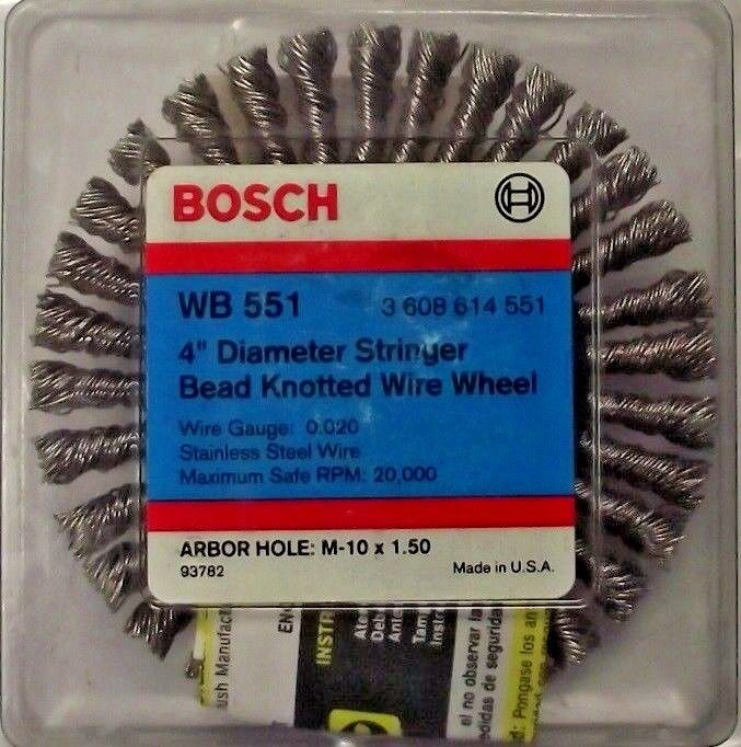 Bosch WB 551 4" Stainless Stringer Bead Knotted Wire Wheel Arbor M-10 x 1.50 USA