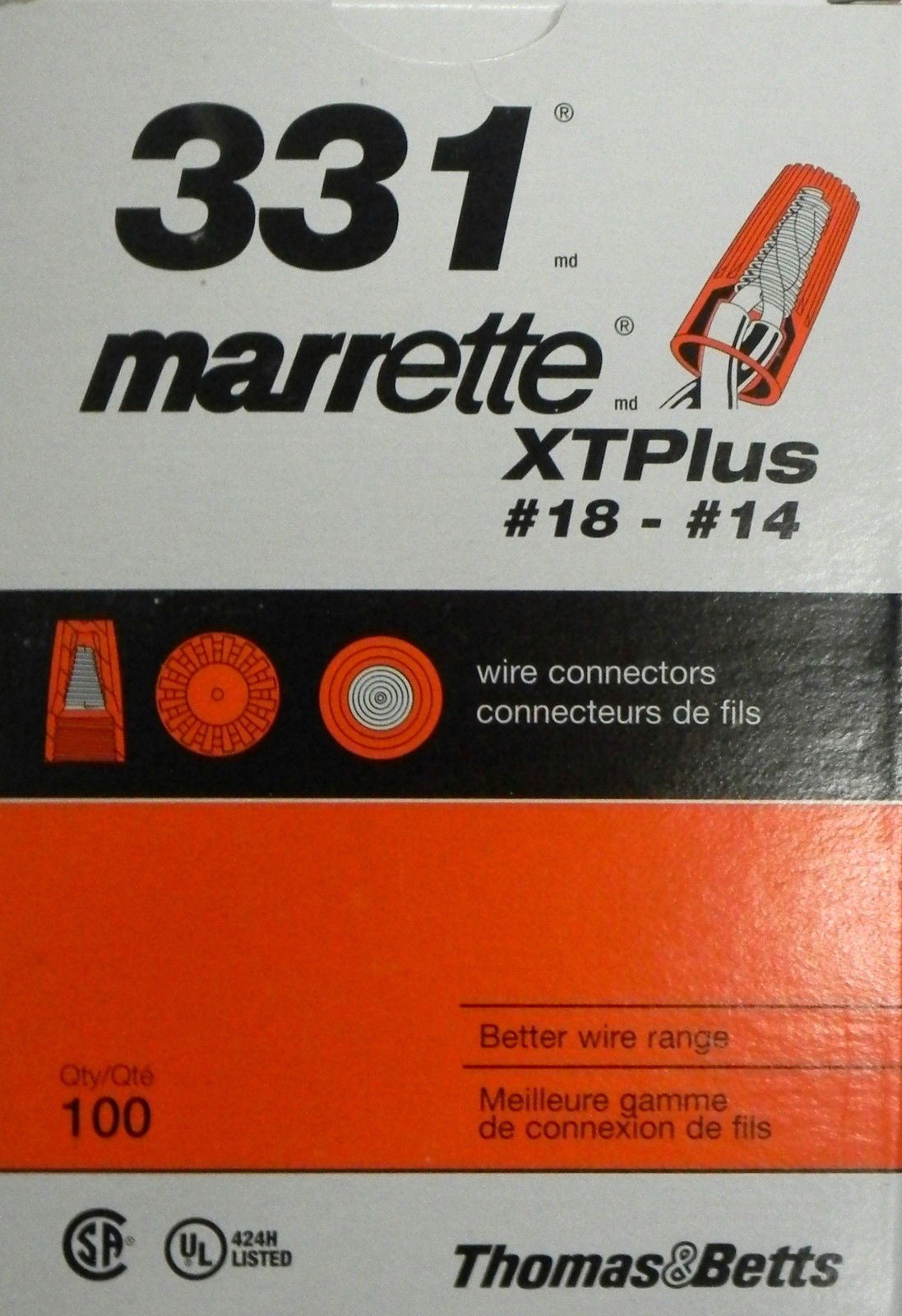 Thomas & Betts MR331P Twist Nylon Orange 18-14AWG Wire Connectors 100 Count