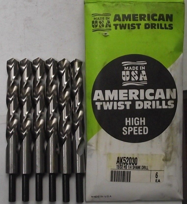 American Twist Drills AK52030 15/32" HSS Drill Bit 6pcs. 1/4" Shank USA