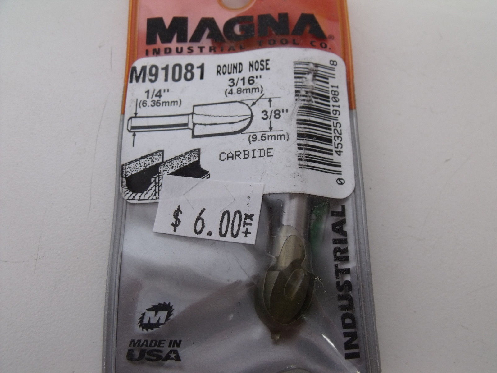 Magna Tool 91081 3/16'' x 3/8'' Round Nose Router Bit ¼" Shank USA