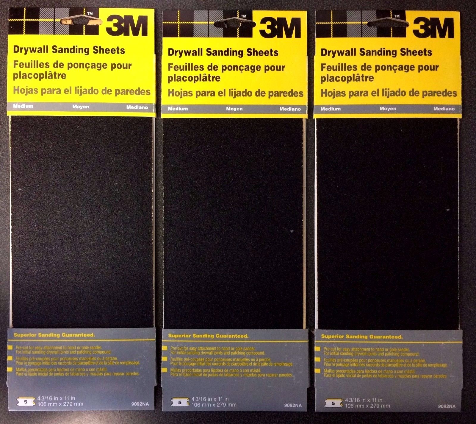 3M 9092NA Med Drywall Sanding Sheet Sandpaper 4-3/16 X 11 3 Packs of 5 Sheets