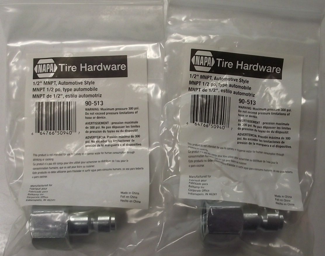 Napa 90-513 1/2" MNPT Automotive Style Air Fittings 2pcs.