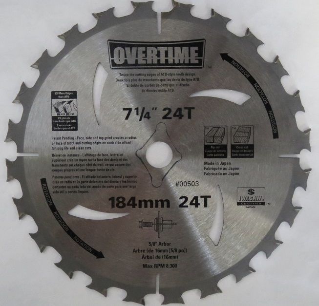 Overtime 00503 7-1/4 x 24T Circular Saw Blade 5/8" Arbor