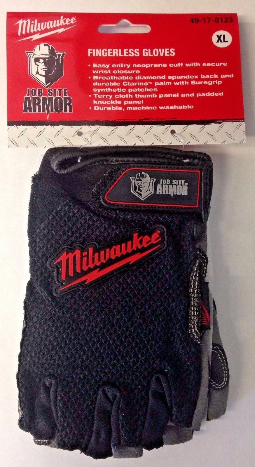 Milwaukee 49-17-0123 Gloves Fingerless Job Site Armor XL