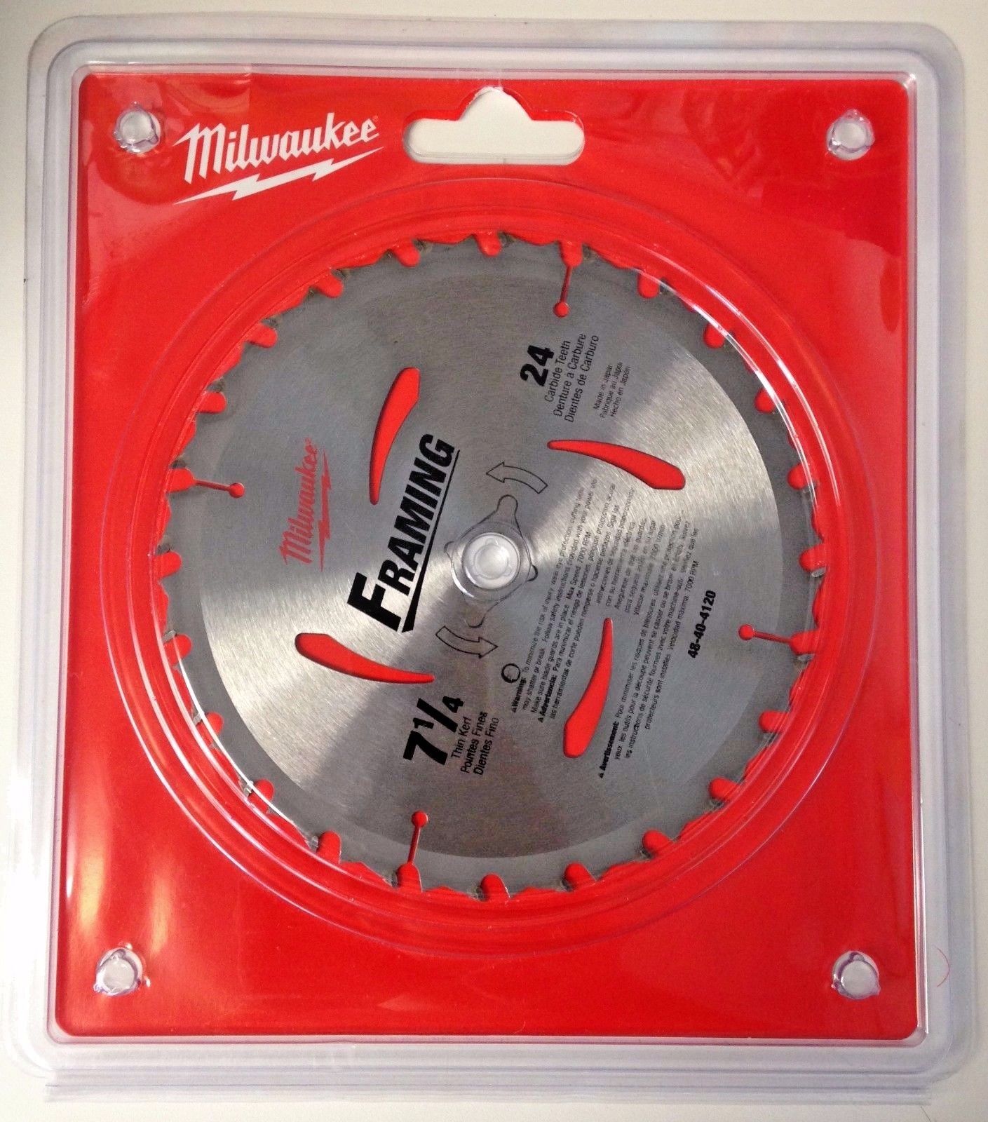 Milwaukee 48-40-4120 7-1/4" x 24 Carbide Tooth Framing Circular Saw Blade Japan