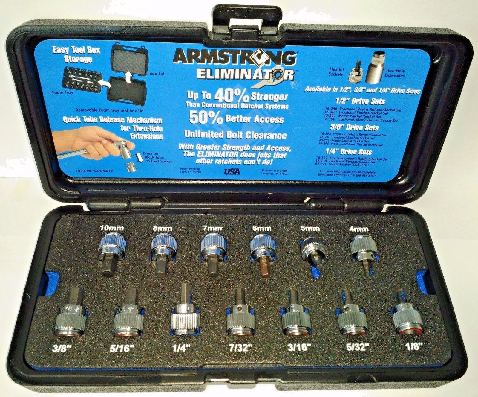 Armstrong 13pc 3/8" Dr Fractional / Metric Hex Bit Socket Set 16-290 5MH40 USA