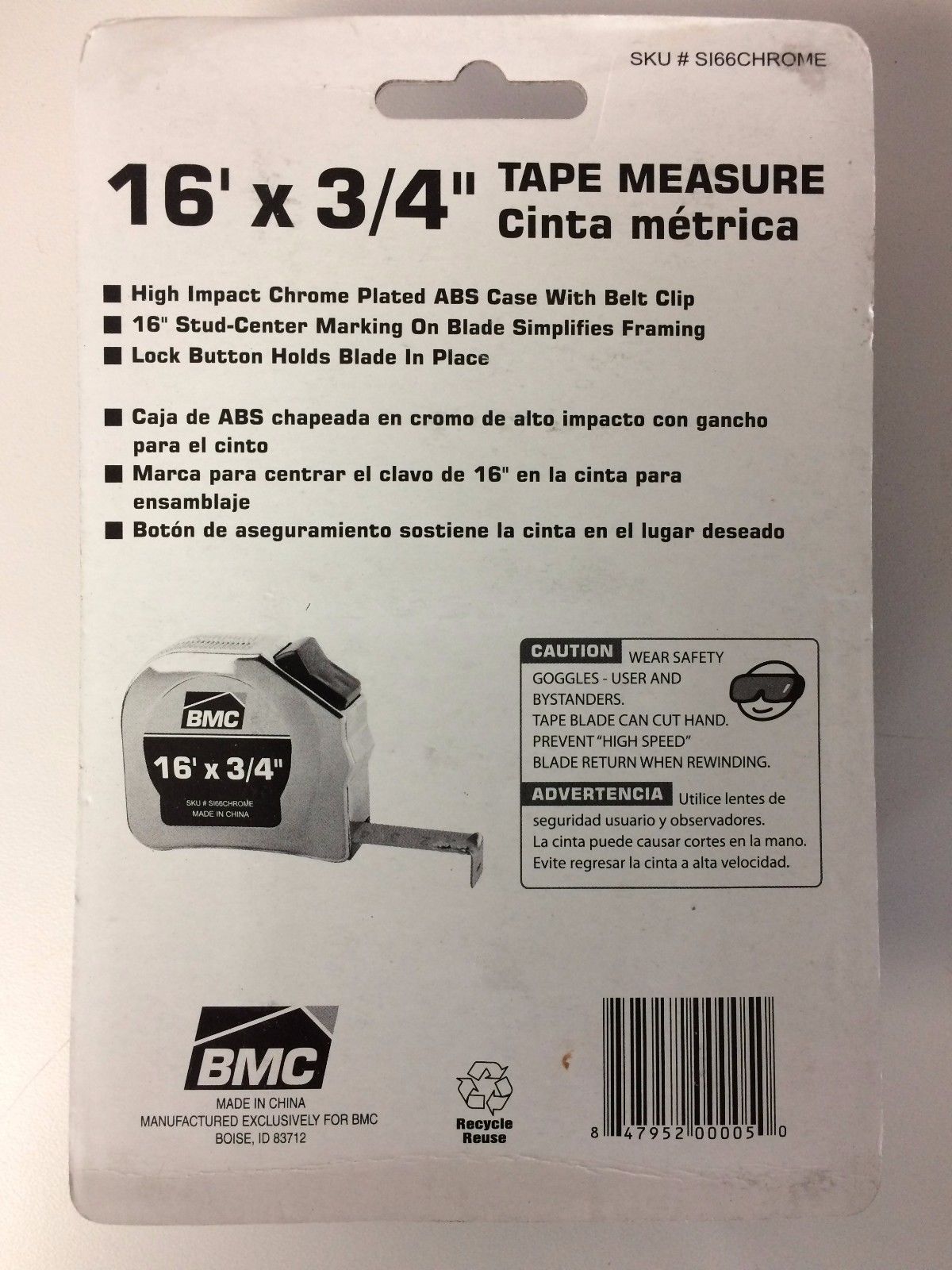 BMC S166CHROME Tape Measure - 3/4" x 16'  2PCS