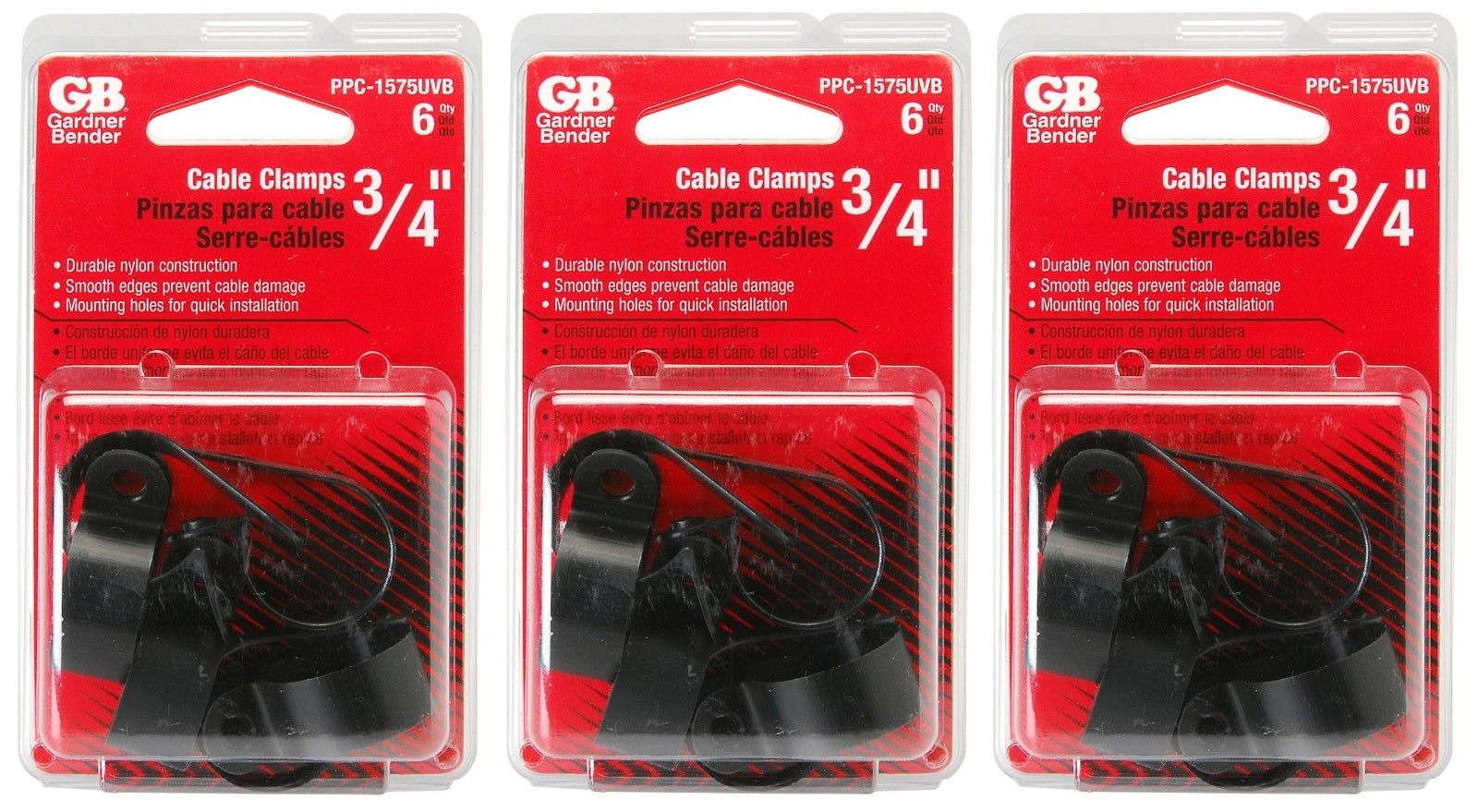 Gardner Bender PPC-1575UVB 3/4" Cable Clamps 3 Packs of 6 (18 Clamps) USA