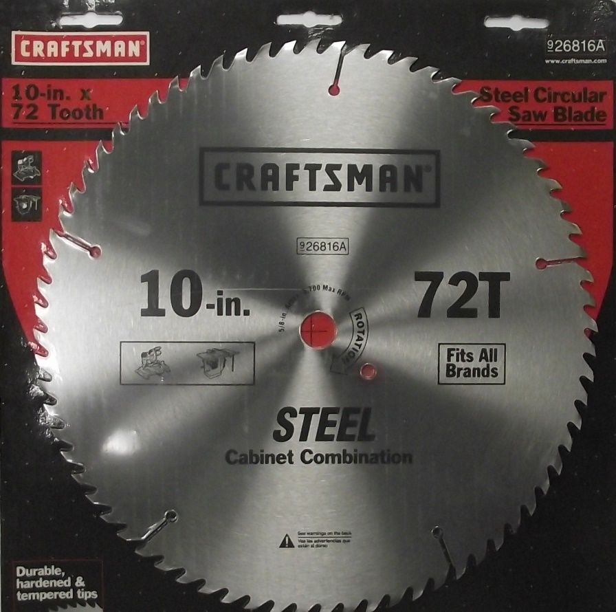 Craftsman 26816A 10" x 72 Tooth Saw Blade Heat-Treated Steel