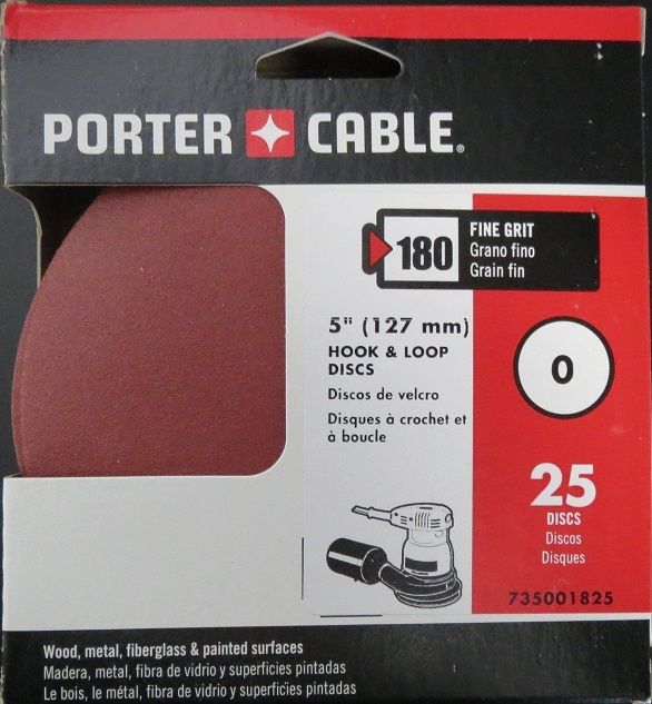 Porter Cable 735001825 5" H&L 180 Grit 0 Hole Sandpaper 25 Pack