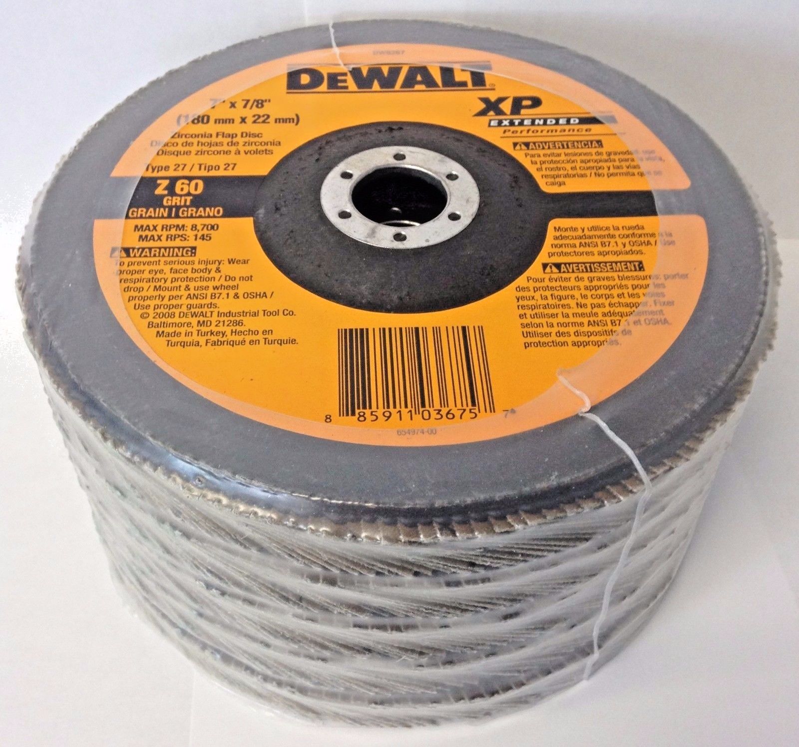 Dewalt DW8267 7" x 7/8" Z 60 Grit Flap Discs Extended Performance 5 Pack