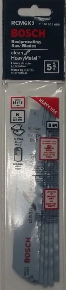 Bosch RCM6X2 6" x 14+18 TPI Reciprocating Saw Blades - 5 Pack Swiss