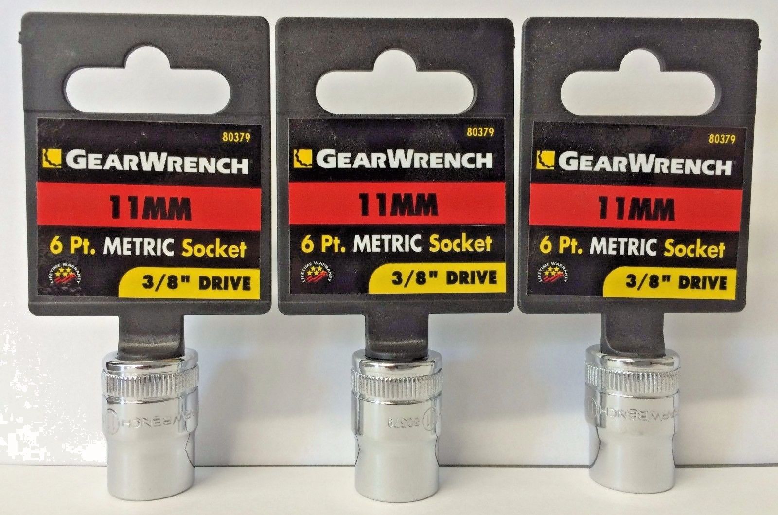 GearWrench 80379 3/8" Drive 6 Point Standard Socket 11mm 3PCS