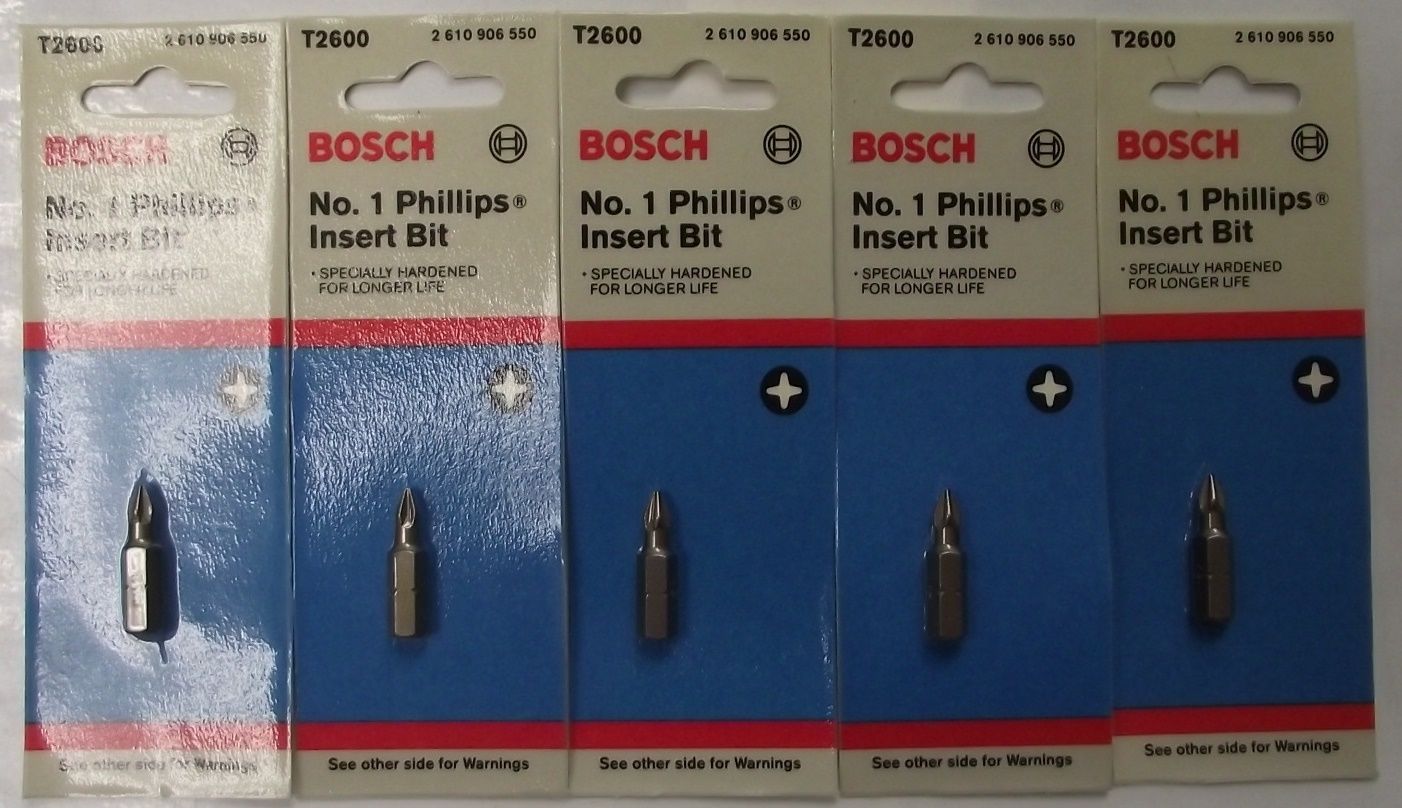 Bosch T2600 #1 Phillips Power Bits Screw Tips 5pcs. USA