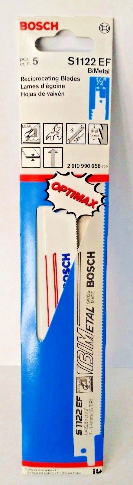 Bosch S1122EF Reciprocating Saw Blade 9" x 18 Tpi 5pcs. S1122EF