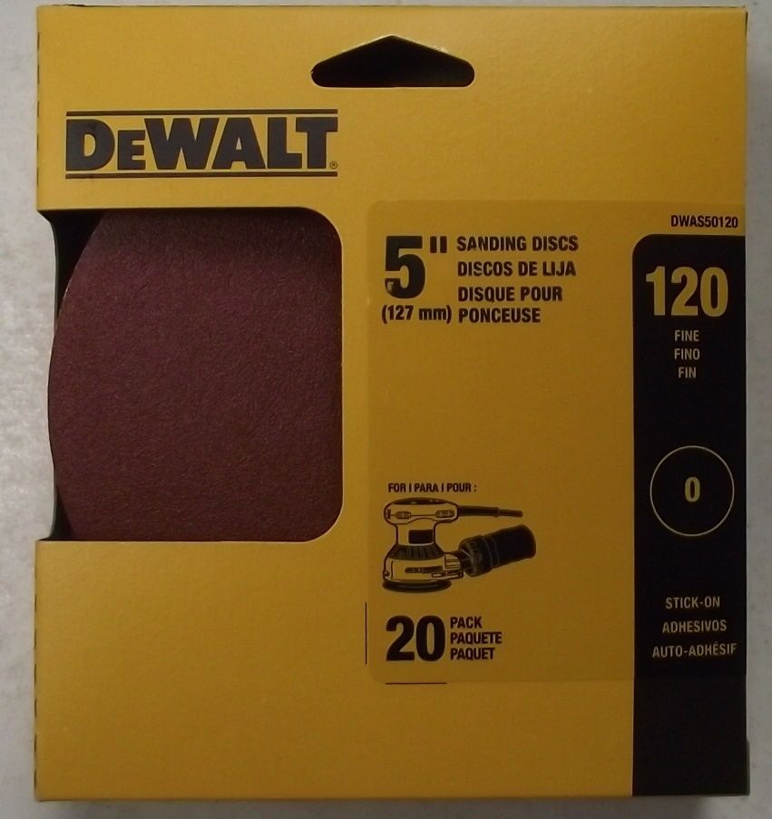 Dewalt DWAS50120 5" x 120 Grit No Hole Stick-On Sanding Discs 20pk