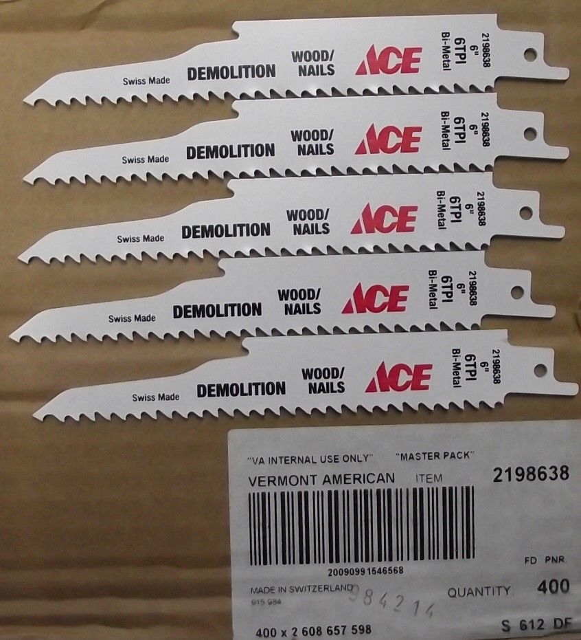 Ace by Bosch 2198638 6" x 6TPI Demolition Bi-Metal Recip Blades 5pcs. Swiss Made