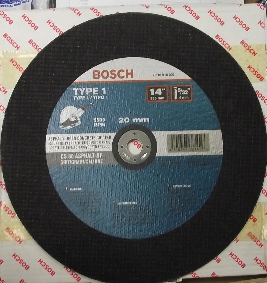 Bosch CWPS1A1420 14" x 5/32" x 20mm Arbor Asphalt Cutting Wheel 10pcs. Germany
