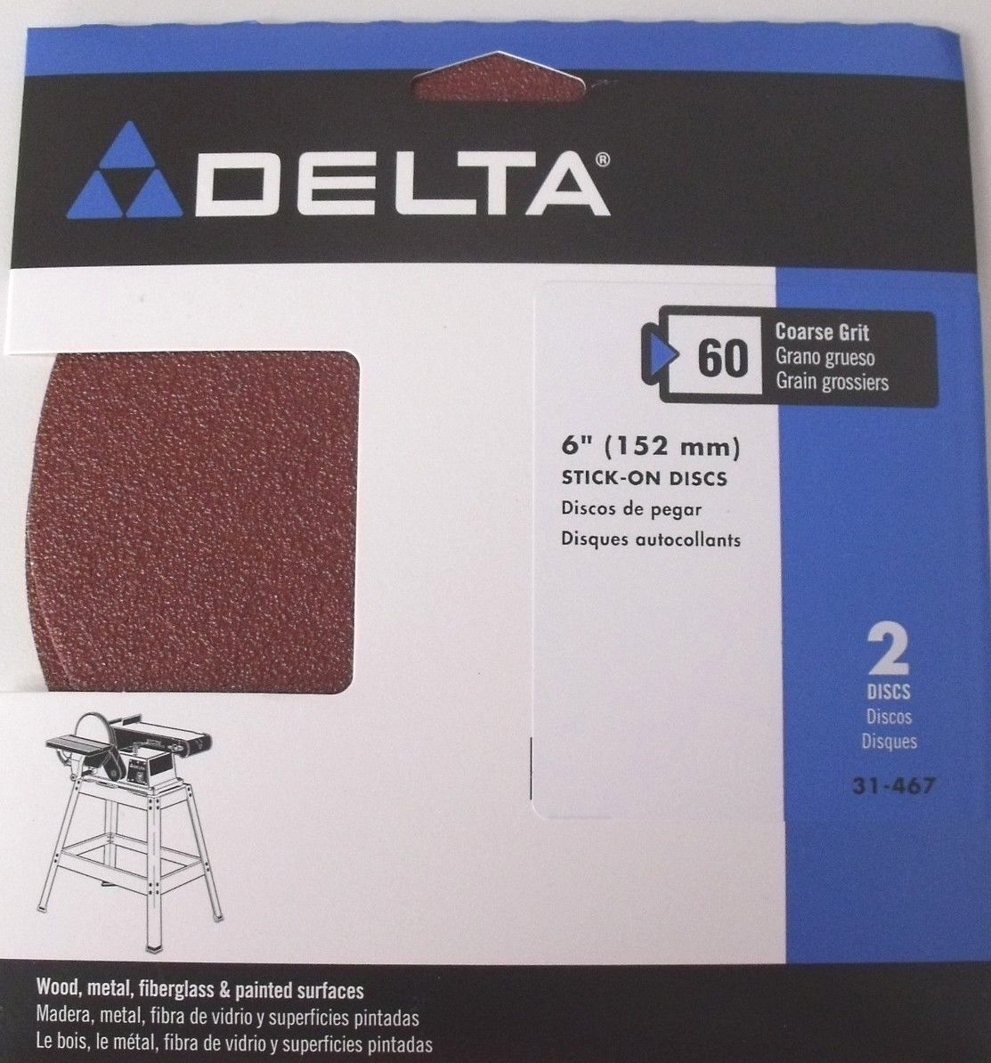 Delta 31-467 6" Self-Adhesive Sanding Disc (2-pack) 60 Grit