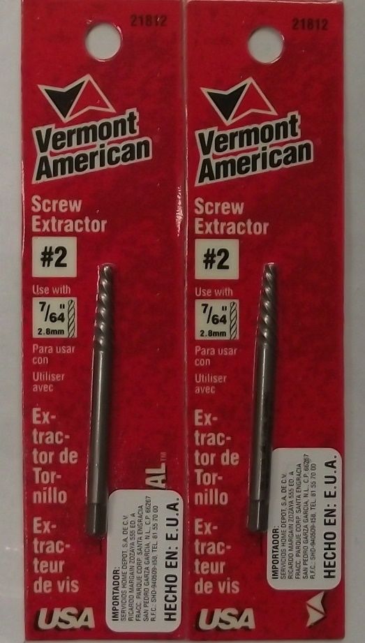 Vermont American 21812 #2 Spiral Flute Screw Extractor Easy Out 2pcs. USA