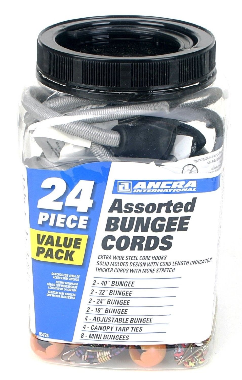 Ancra 95724 Assorted Bungee Cords Gray 24-Piece