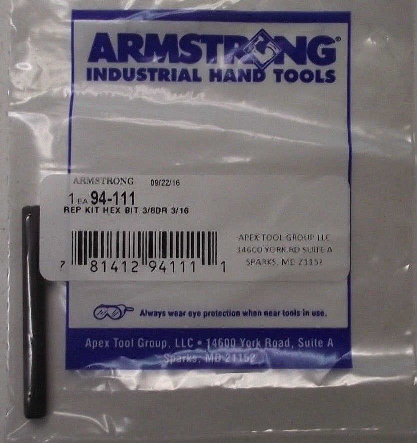 Armstrong 94-111 3/16" Replacement Hex Bit For Socket USA