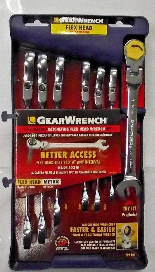 GearWrench 789504 7 Piece Metric Ratcheting Flex Head Wrench Set 10-18 MM