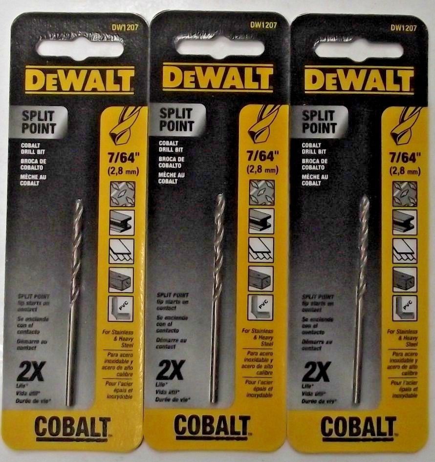 DEWALT DW1207 7/64" Cobalt Split Point Twist Drill Bits 3pcs.