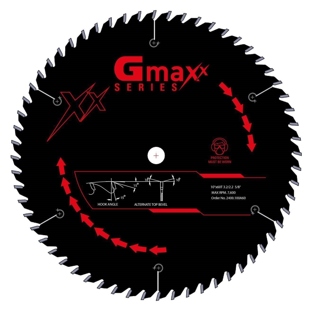 Gmaxx 2400.100A60 10" x 60 Tooth ATB Carbide Saw Blade German