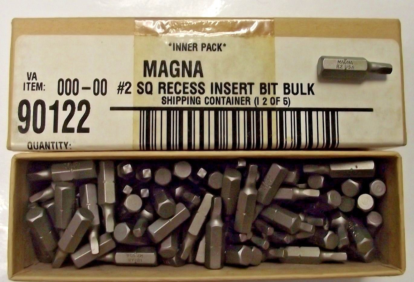 Magna 90122 #2 Square x 1" Insert Screw Bit Tip 100 Pack USA