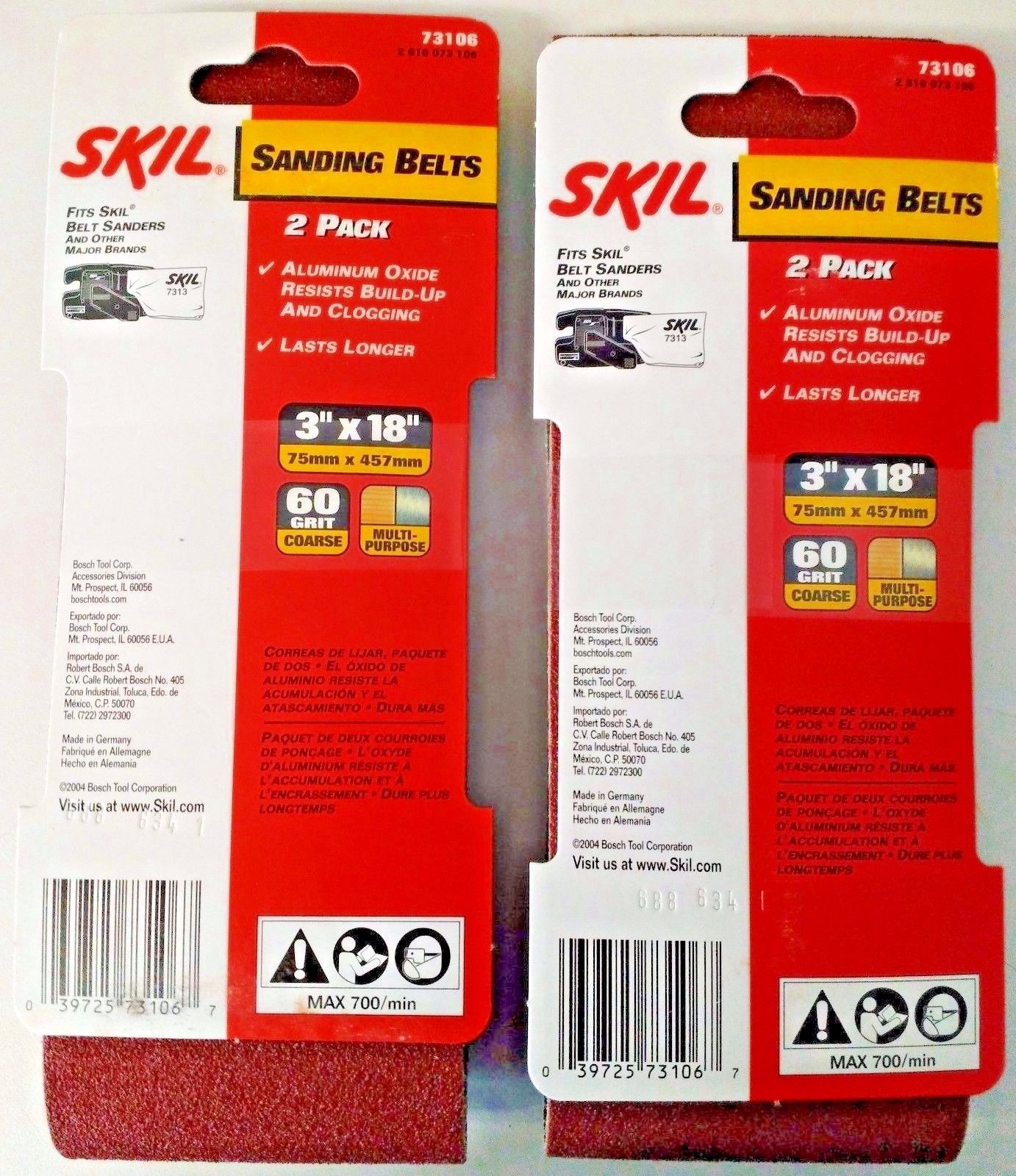SKIL 73106 3" x 18" 60 Grit Sanding Belts Germany 2-2 PKS