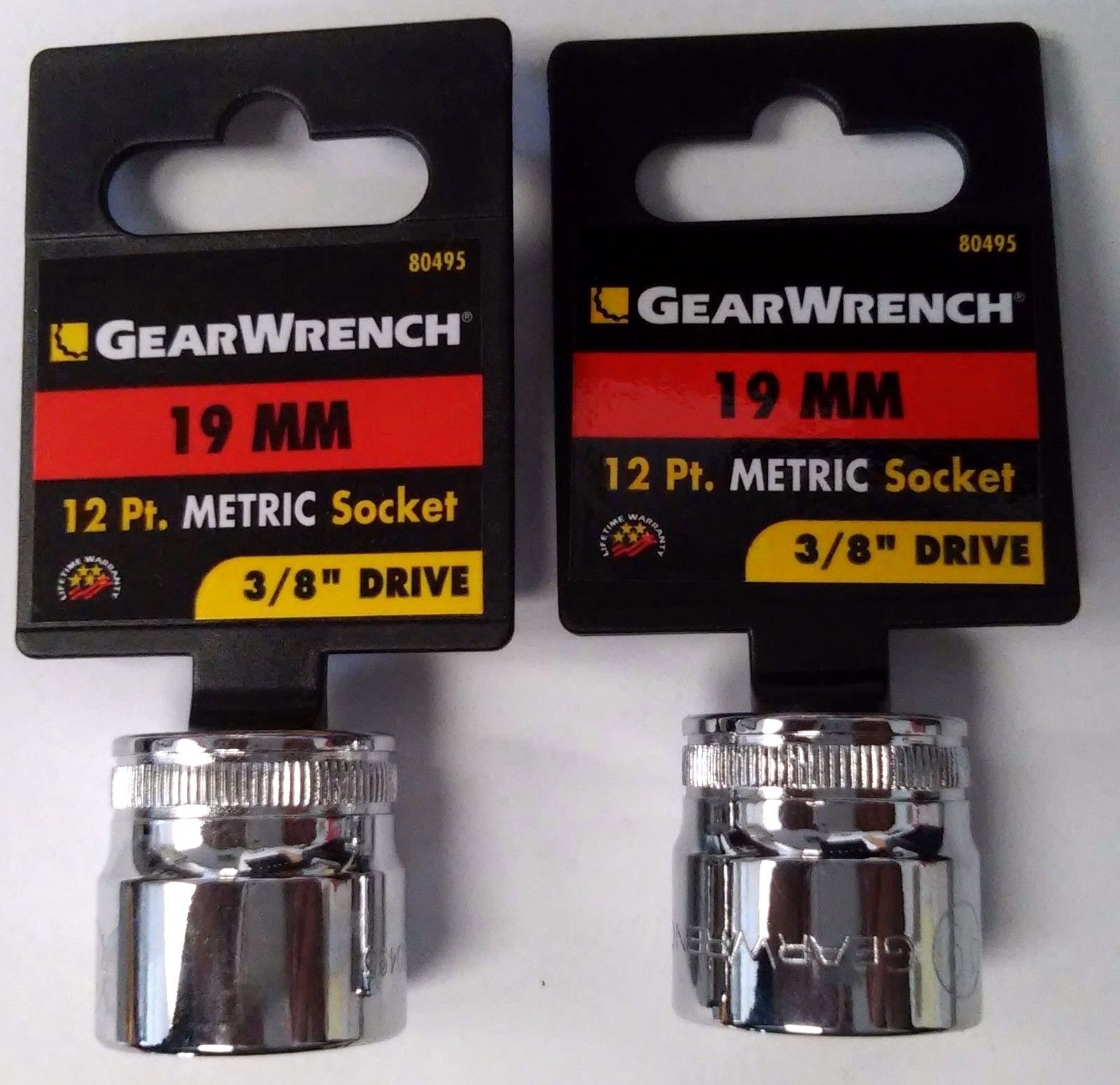 Gearwrench 80495 3/8" Drive 12 Point Standard Metric Socket 19mm 2pcs