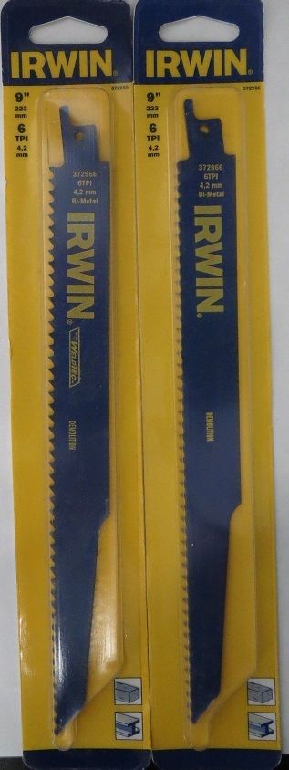 Irwin 372966 9" 6 TPI Demolition Bi-metal Recip Saw Blade 1pc USA (2 Packs)