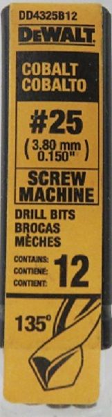 Dewalt DD4325B12 #25 Cobalt Screw Machine Drill Bits 12PK