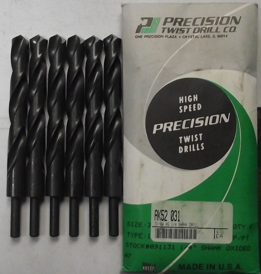Precision Twist Drills AK52031 31/64" HSS Drill Bit 6pcs. 1/4" Shank USA