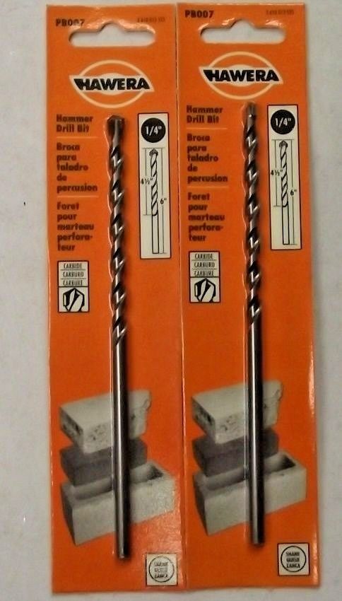 Hawera PB007 Straight Shank Carbide Hammer Drill Bit 1/4" x 6" 2 Packs