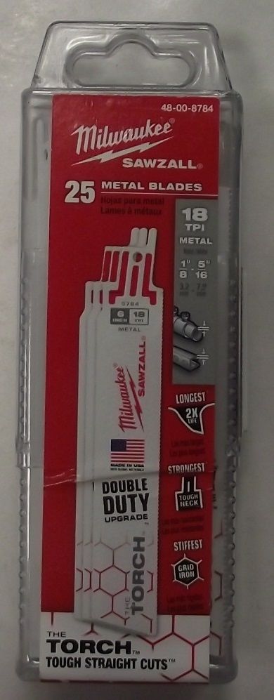 Milwaukee 48-00-8784 18TPI 6" Torch Double Duty Sawzall Recip Blades 25 pack USA