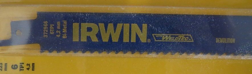 Irwin 372966 9" 6 TPI Demolition Bi-metal Recip Saw Blade 1pc USA (2 Packs)