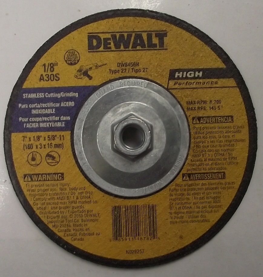 DEWALT DW8456H T27 SS Cutting/Grinding Wheel 7" x 1/8" x 5/8-11 10pcs.