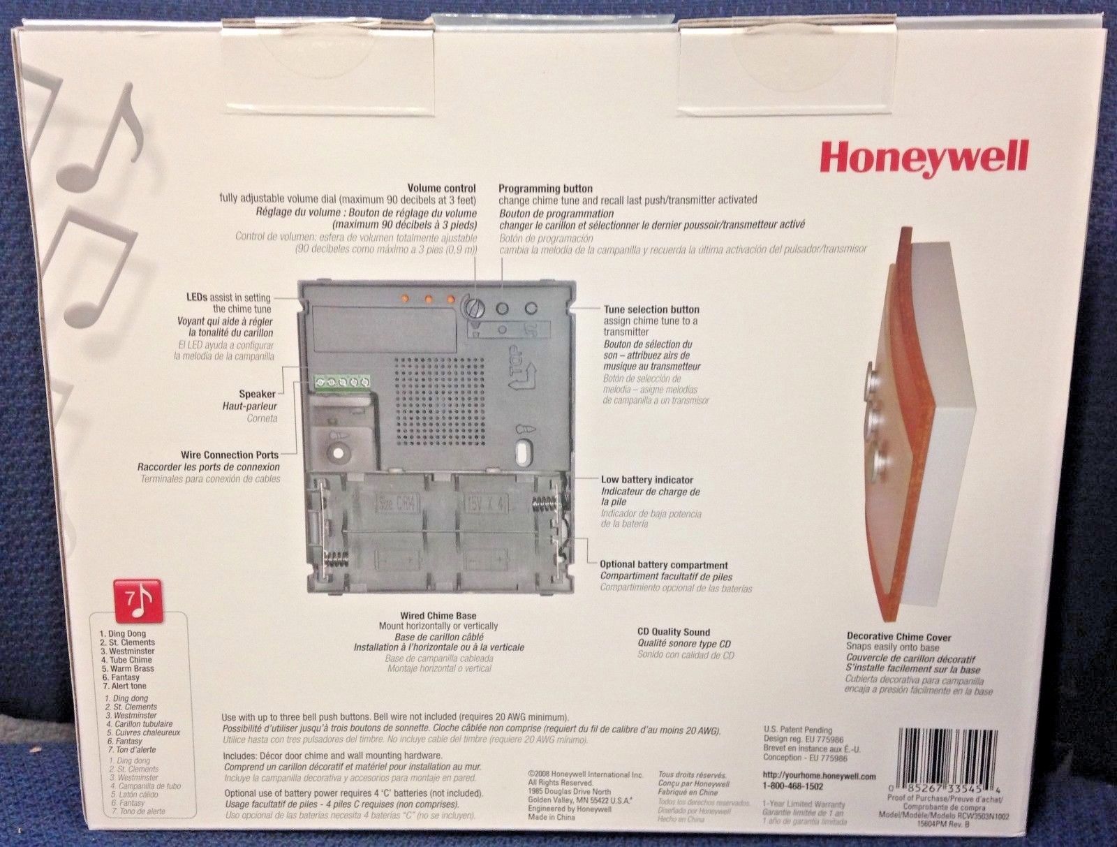 Honeywell RCW3503N Decor Design Wired Door Chime