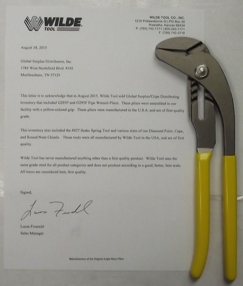 Wilde Tool G295P Smooth Jaw Pipe Wrench Pliers 10-Inch USA