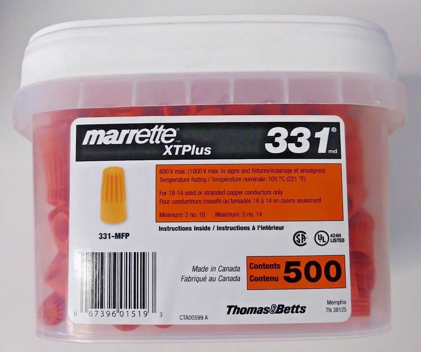 Thomas & Betts 331-MFP Twist Nylon Orange 18-14 AWG Wire Connectors 500 Count