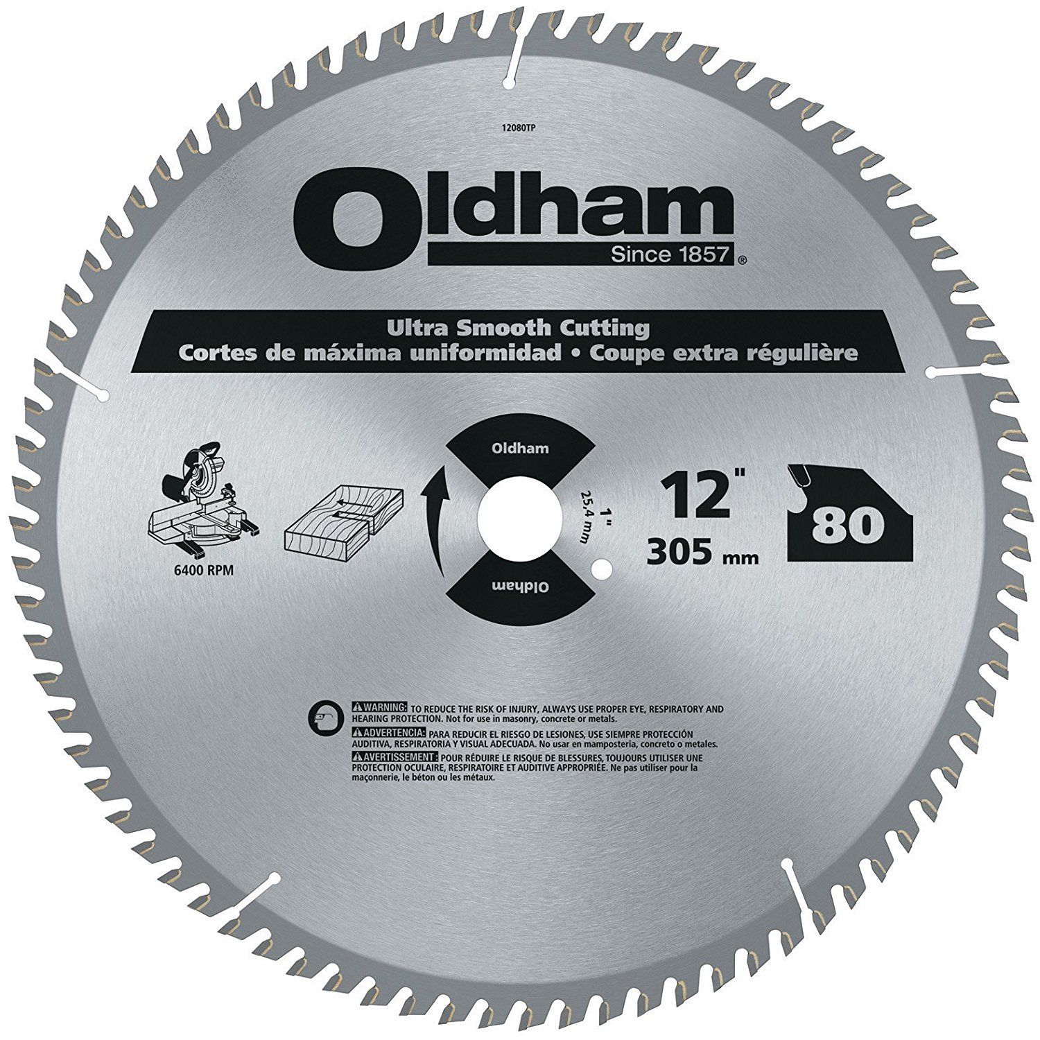 Oldham 12080TP 12" x 80 Tooth ATB Trim & Finishing Saw Blade With 1" Arbor